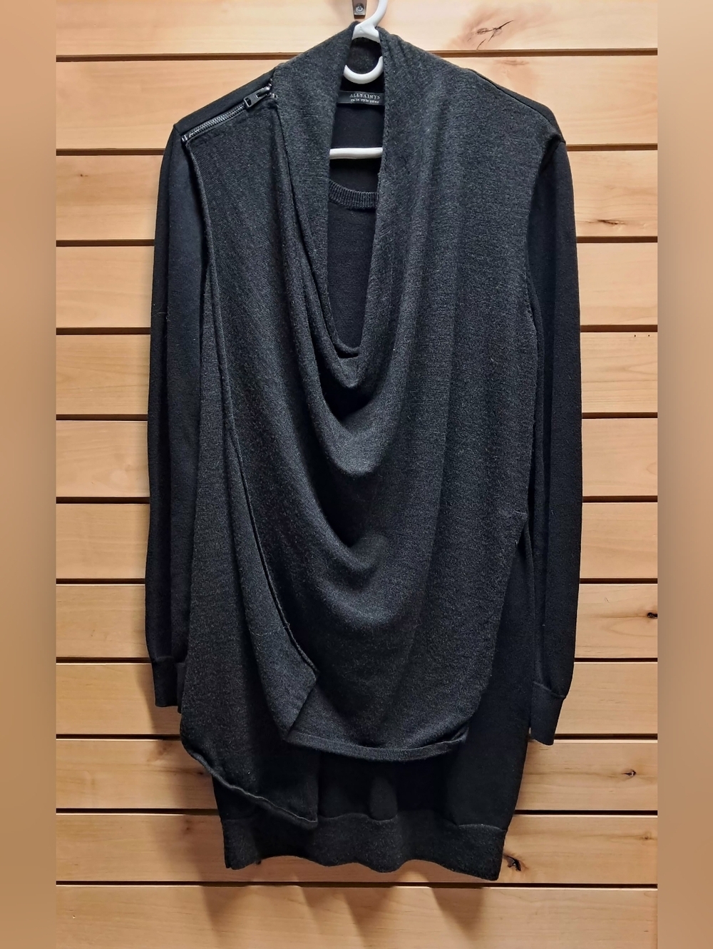 AllSaints Drina Draped Zip-Accent Wool Cardigan Dress Size 10